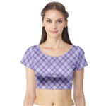 Purple Plaid Tartan 2 Diagonal Short Sleeve Crop Top