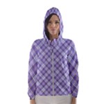 Purple Plaid Tartan 2 Diagonal Women s Hooded Windbreaker