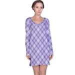 Purple Plaid Tartan 2 Diagonal Long Sleeve Nightdress