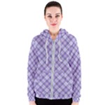 Purple Plaid Tartan 2 Diagonal Women s Zipper Hoodie