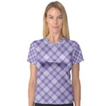 Purple Plaid Tartan 2 Diagonal V-Neck Sport Mesh T-Shirt