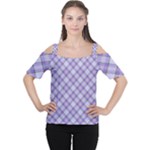 Purple Plaid Tartan 2 Diagonal Cutout Shoulder T-Shirt