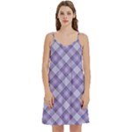 Purple Plaid Tartan 2 Diagonal Mini Camis Dress With Pockets