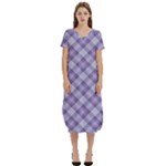 Purple Plaid Tartan 2 Diagonal T-Shirt Midi Dress With Pockets