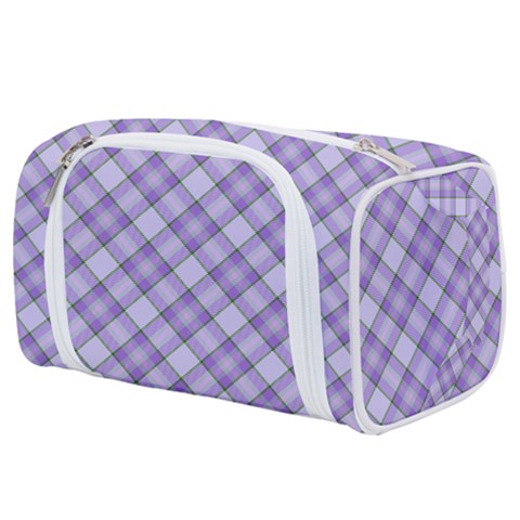 Purple Plaid Tartan 2 Diagonal Toiletries Pouch from ArtsNow.com