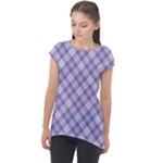 Purple Plaid Tartan 2 Diagonal Cap Sleeve High Low Top