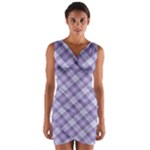 Purple Plaid Tartan 2 Diagonal Wrap Front Bodycon Dress