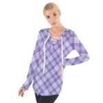 Purple Plaid Tartan 2 Diagonal Tie Up T-Shirt