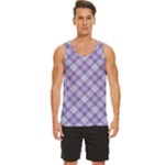 Purple Plaid Tartan 2 Diagonal Men s Wide Collar Tank Top