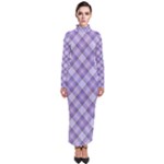 Purple Plaid Tartan 2 Diagonal Turtleneck Maxi Dress