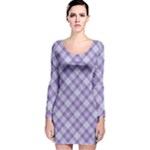 Purple Plaid Tartan 2 Diagonal Long Sleeve Velvet Bodycon Dress