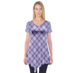 Purple Plaid Tartan 2 Diagonal Short Sleeve Tunic 