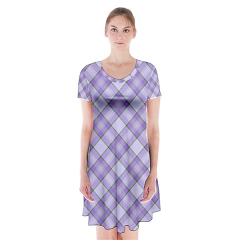 Purple Plaid Tartan 2 Diagonal Short Sleeve V