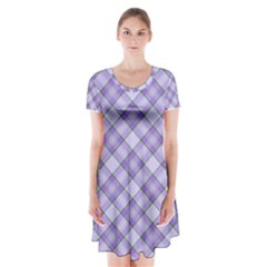 Purple Plaid Tartan 2 Diagonal Short Sleeve V