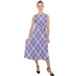 Purple Plaid Tartan 2 Diagonal Midi Tie-Back Chiffon Dress