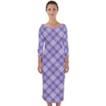 Purple Plaid Tartan 2 Diagonal Quarter Sleeve Midi Bodycon Dress