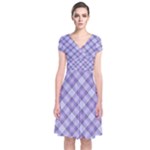 Purple Plaid Tartan 2 Diagonal Short Sleeve Front Wrap Dress