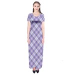 Purple Plaid Tartan 2 Diagonal Short Sleeve Maxi Dress