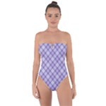 Purple Plaid Tartan 2 Diagonal Tie Back One Piece Swimsuit