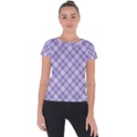 Purple Plaid Tartan 2 Diagonal Short Sleeve Sports Top 