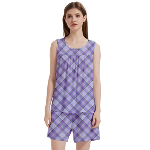 Purple Plaid Tartan 2 Diagonal Sleeveless Cozy Lounge Set  from ArtsNow.com