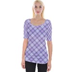 Purple Plaid Tartan 2 Diagonal Wide Neckline T-Shirt