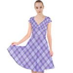 Purple Plaid Tartan 2 Diagonal Cap Sleeve Front Wrap Midi Dress