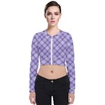 Purple Plaid Tartan 2 Diagonal Long Sleeve Zip Up Bomber Jacket