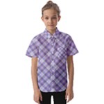 Purple Plaid Tartan 2 Diagonal Kids  Short Sleeve Shirt