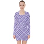 Purple Plaid Tartan 2 Diagonal V-neck Bodycon Long Sleeve Dress