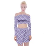 Purple Plaid Tartan 2 Diagonal Off Shoulder Top with Mini Skirt Set