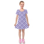 Purple Plaid Tartan 2 Diagonal Kids  Short Sleeve Velvet Dress