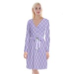 Purple Plaid Tartan 2 Diagonal Long Sleeve Velvet Front Wrap Dress