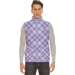 Purple Plaid Tartan 2 Diagonal Men s High Neck Button Up Puffer Vest from ArtsNow.com