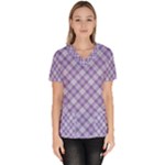 Purple Plaid Tartan 2 Diagonal Women s V-Neck Scrub Top