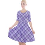 Purple Plaid Tartan 2 Diagonal Quarter Sleeve A-Line Dress With Pockets