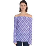 Purple Plaid Tartan 2 Diagonal Off Shoulder Long Sleeve Top