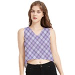 Purple Plaid Tartan 2 Diagonal V-Neck Cropped Tank Top