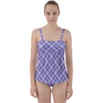 Purple Plaid Tartan 2 Diagonal Twist Front Tankini Set