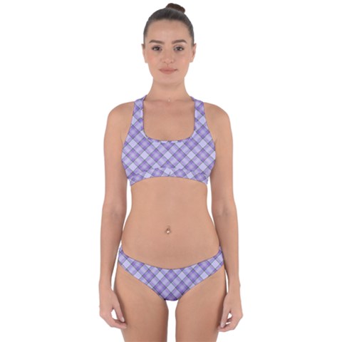 Purple Plaid Tartan 2 Diagonal Cross Back Hipster Bikini Set from ArtsNow.com