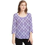 Purple Plaid Tartan 2 Diagonal Chiffon Quarter Sleeve Blouse