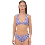 Purple Plaid Tartan 2 Diagonal Double Strap Halter Bikini Set