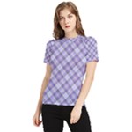 Purple Plaid Tartan 2 Diagonal Women s Short Sleeve Rash Guard