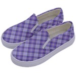 Purple Plaid Tartan 2 Diagonal Kids  Canvas Slip Ons