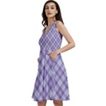 Purple Plaid Tartan 2 Diagonal Sleeveless V-Neck Skater Dress with Pockets