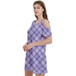 Purple Plaid Tartan 2 Diagonal Women s Cold Shoulder Round Neck Mini Dress