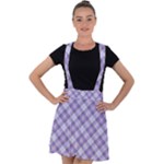 Purple Plaid Tartan 2 Diagonal Velvet Suspender Skater Skirt