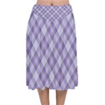 Purple Plaid Tartan 2 Diagonal Velvet Flared Midi Skirt