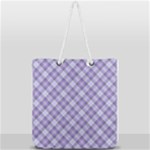 Purple Plaid Tartan 2 Diagonal Full Print Rope Handle Tote (Large)