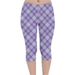 Purple Plaid Tartan 2 Diagonal Velvet Capri Leggings 